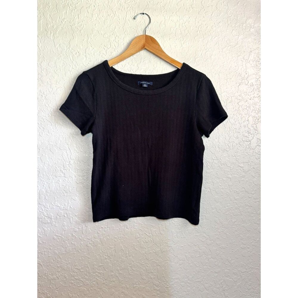 American Eagle Black Ribbed Cable Knit Crop Top Size Medium